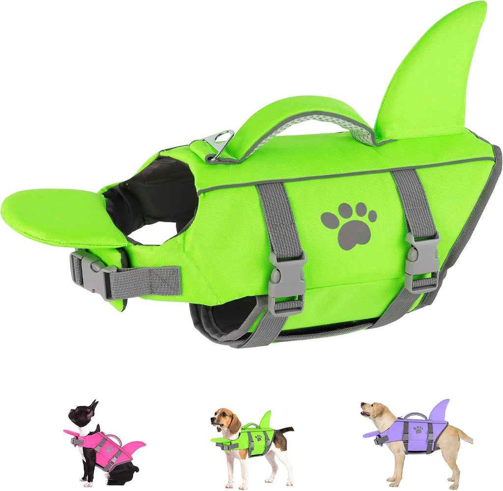Dogcheer Dog Life Shark Jacket with Chin Float, Dog Swim Vest, Purple-L