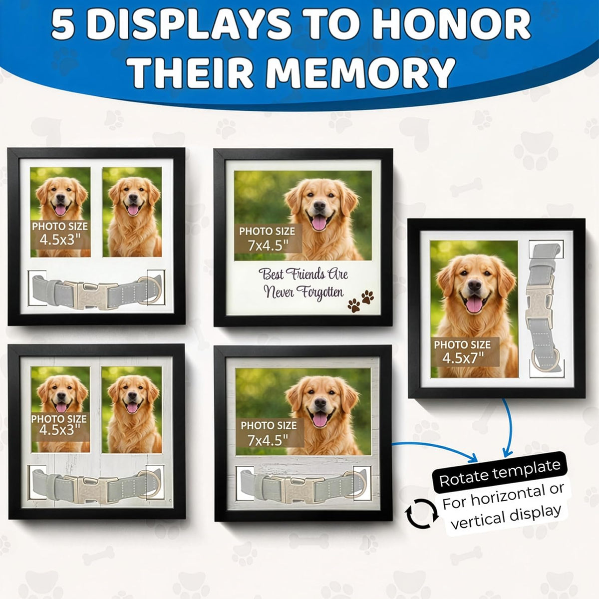 OtterPets Dog Memorial Picture Frame 9x9 with Collar Holder, 5 Displays