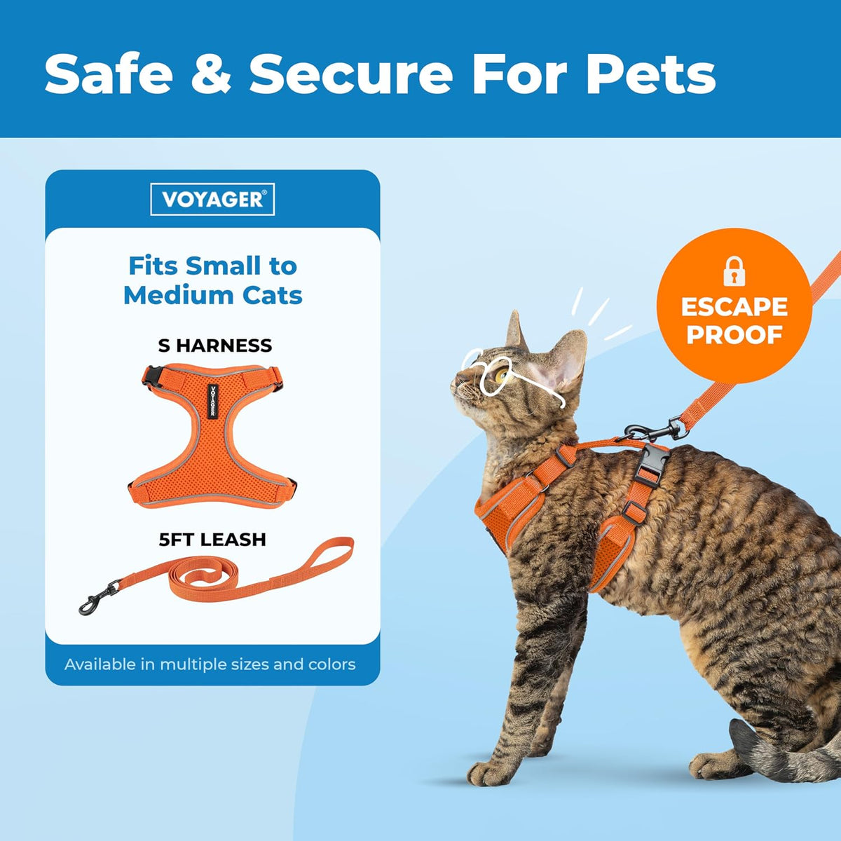 Voyager Escape-Proof Step-in Harness & Leash - Orange, Medium