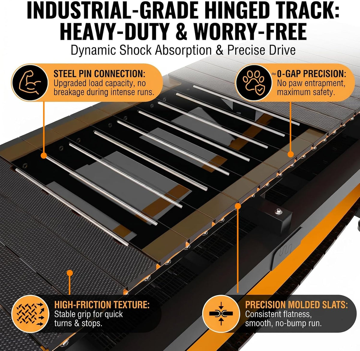 Dog Treadmill with Pin-Hinged Track & 3-Layer Shock Absorption