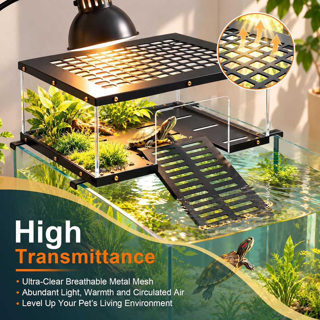 Turtle Basking Platform Fits 18‑20 Inch Wide Aquariums 304 Stainless Steel Non‑Slip Ramp Terrace, Aquascape‑Ready Reptile Basking Dock for Aquatic Turtles
