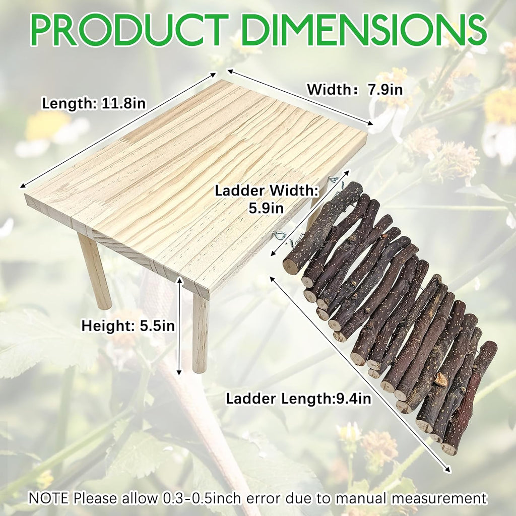 BNOSDM Wooden Basking Platform with Climbing Ramp Reptiles Hideout Bearded Dragon Hide Cave Reptile Tank Accessories Suit for Tortoise, Lizard, Toad, Gecko (Rectangle)