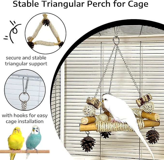 Bird Swing for Cage with Chew Toys, 3 Sisal-Wrapped Parrot Perches & Stable - Image 3