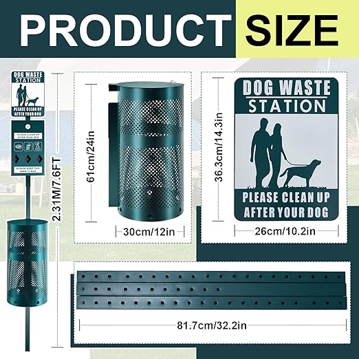 Qinyoung Dog Waste Station Galvanized Steel Outdoor Pet Bin - Image 2