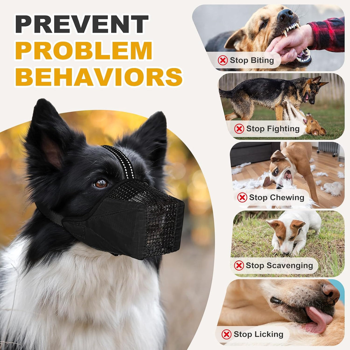Dog Muzzle, Adjustable Soft Mesh Muzzle Anti-Biting, Chewing, Scavenging