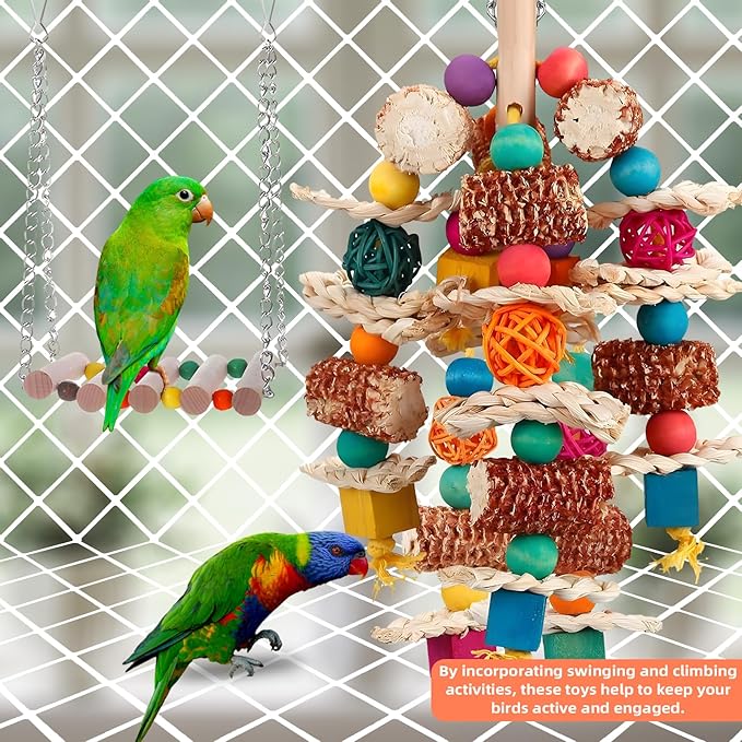 2 pcs Parrot Toys, Natural Corn Cob Bird Chewing Toys and Bird Swing Toy - Image 4