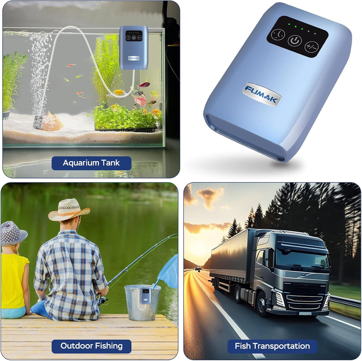 Aquarium Air Pump, USB Rechargeable Lithium Battery Powered Portable Air Pump for Fish Tanks, AC/DC Dual Mode Oxygen/Aerating Pump for Outdoor Fishing, Emergency, Power Cuts