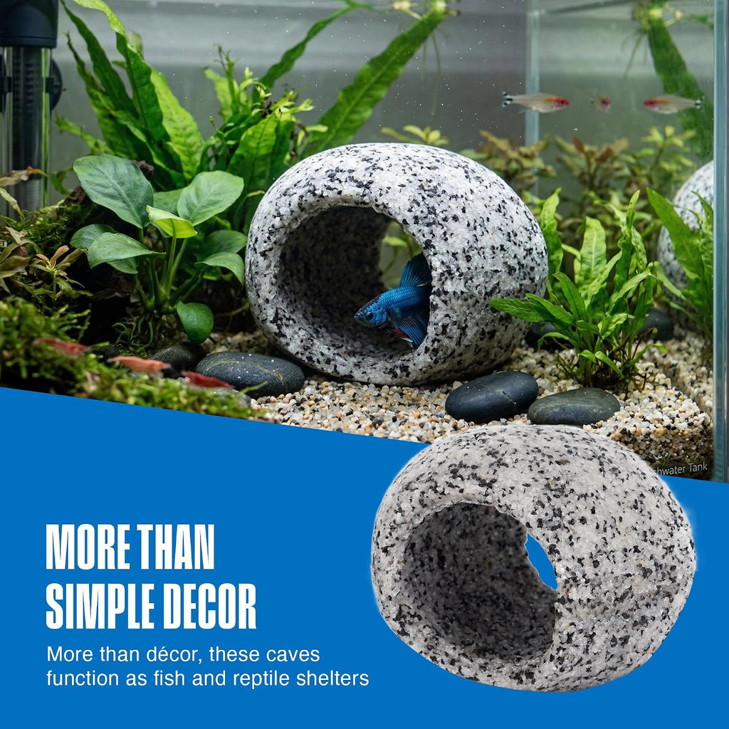 Penn-Plax Deco-Replicas Granite Aquarium Ornament & Hideaway – Realistic Stone Appearance – Safe for Freshwater and Saltwater Tanks – Small Size, White (RR1071)