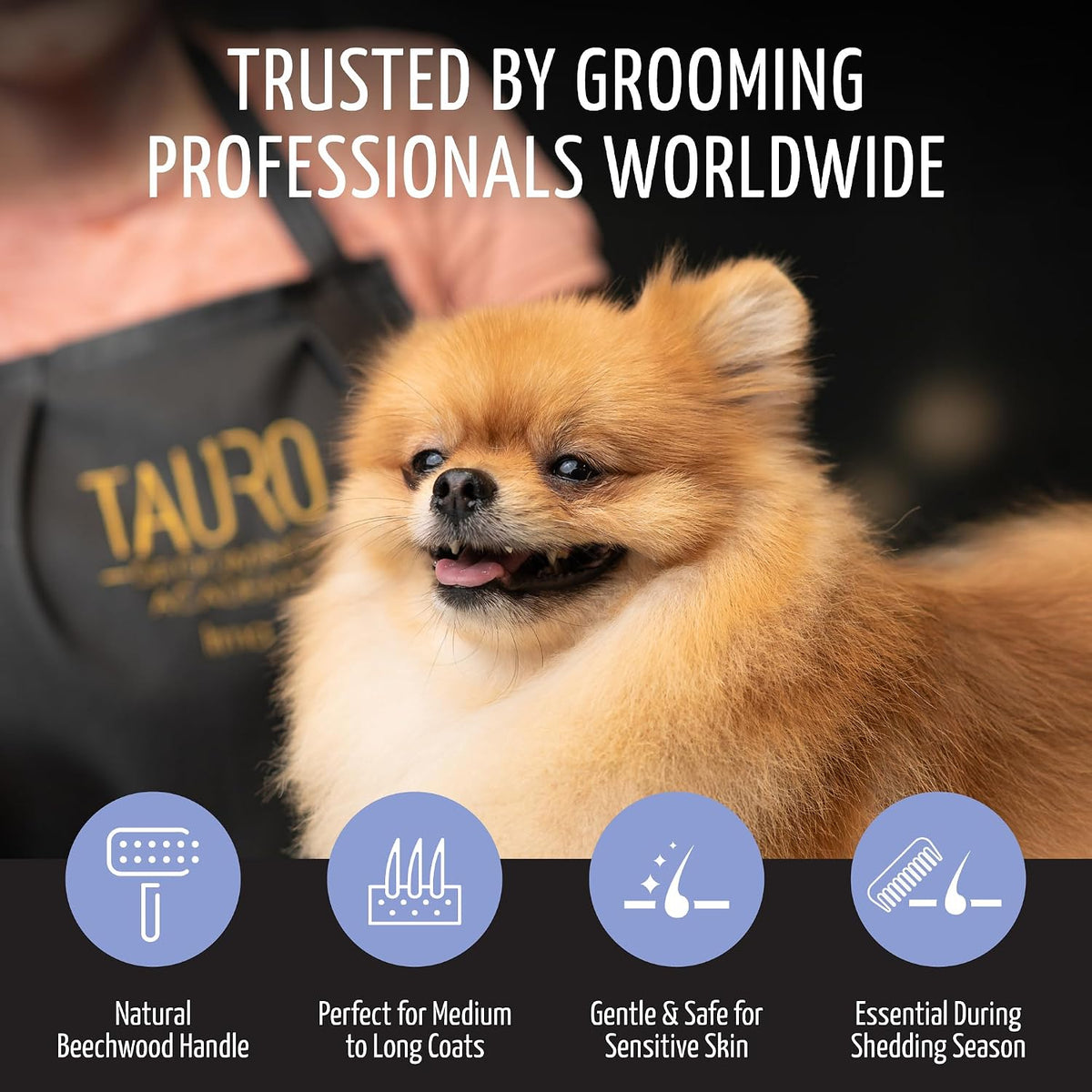 Tauro Pro Line Deshedding Wooden Brush for Dogs & Cats, Large (L), Purple