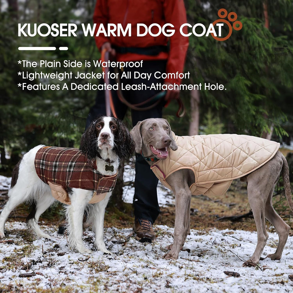 Kuoser Waterproof Dog Coat, Warm Reversible Dog Jacket with Leash Hole