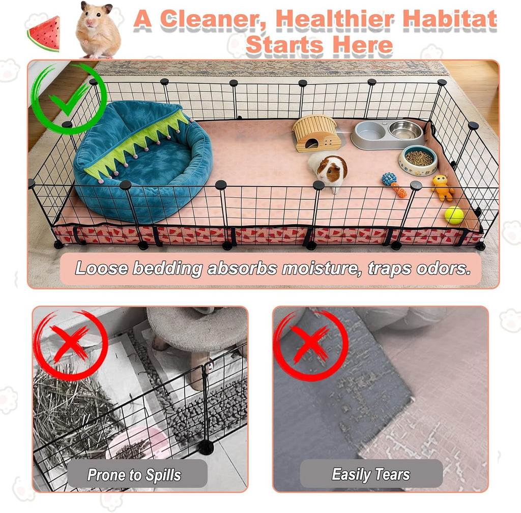 Waterproof Guinea Pig Cage Liners, Washable & Reusable Small Animal Cage Mat, for Rabbit, Hamster, Chinchilla, Hedgehog (Watermelon),C&C 24x48 inches