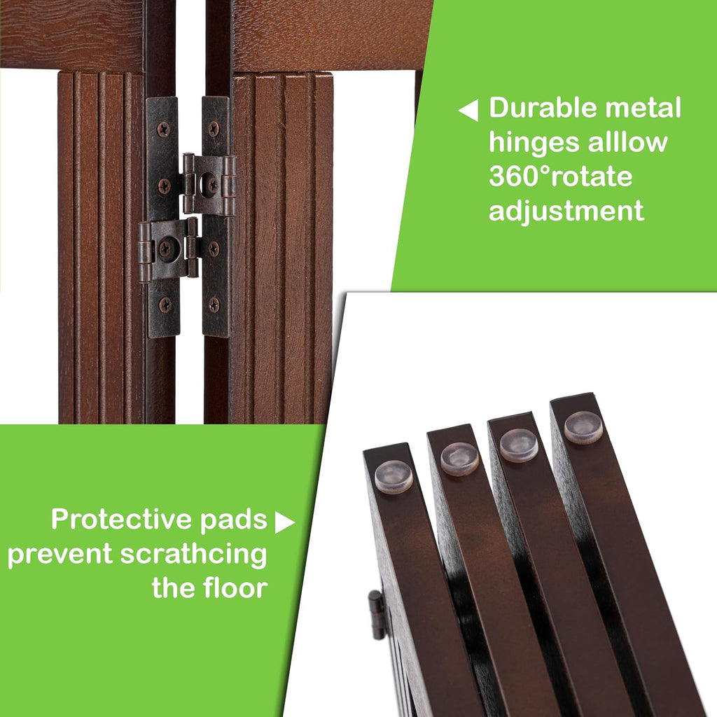 SPIRICH Wooden Freestanding Foldable Dog Gate, 96" Extra Wide 28" Tall