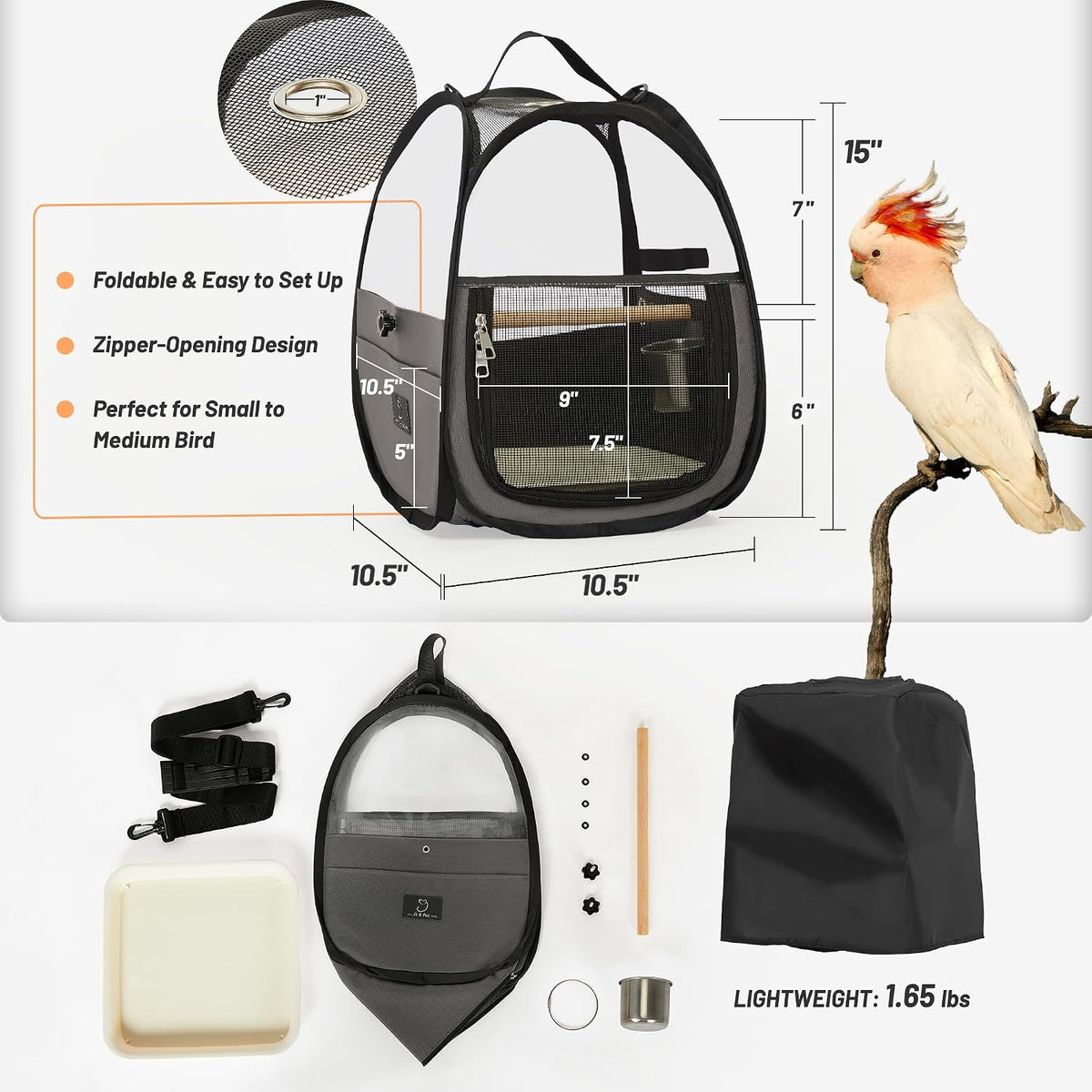 A 4 Pet Bird Carrier for Travel, Clear Windows, Lightweight