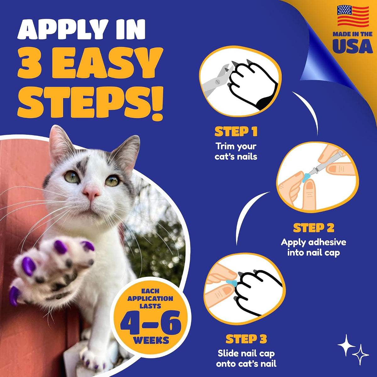 Soft Claws Nail Caps for Large Cats, 40 Caps, Purple