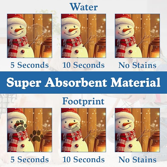 Chirstmas Gifts Dog Cat Food Mat, Cute Snowman Absorbent Waterproof Placemat - Image 3