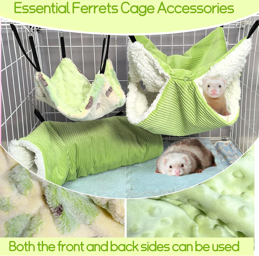 Hamiledyi Rat Hammock 5 Pack Sugar Glider Bed Climbing Ropes Toys Ferret Tunnel Hanging Hammock Swing Hideout Cage Accessories for Hamster Mice Small Animals