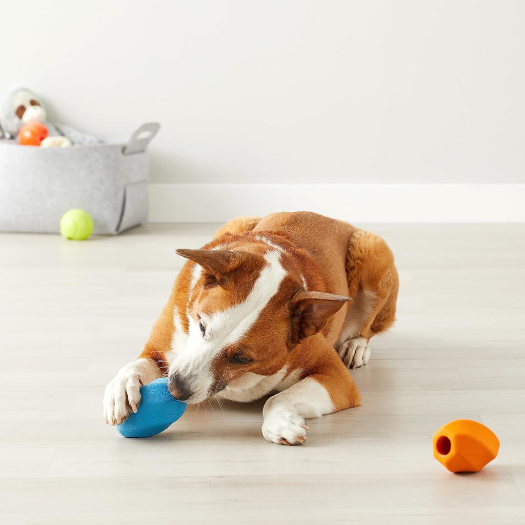 Amazon Basics Interactive Durable Natural Rubber Dog Treat Dispensing Enrichment Chew Toy for Dogs, Tough Chew Toy for Heavy Chompers, Large, Multi Color, 2-Pack