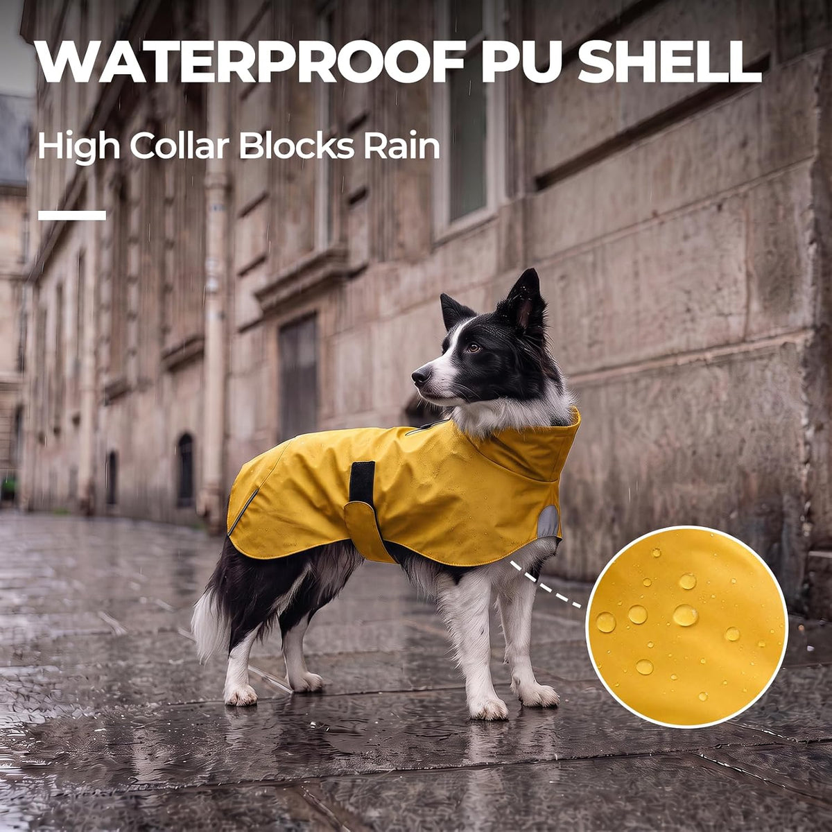Easy-On PU Dog Raincoat, No Leg Holes (Yellow, Large)