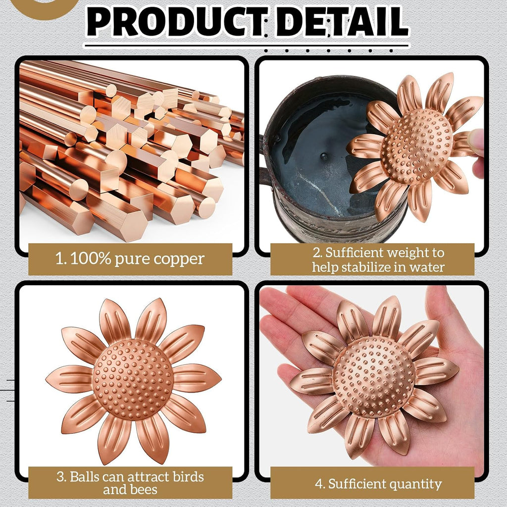 4 Pcs Bird Bath Copper Disk, Sunflower, Red Copper