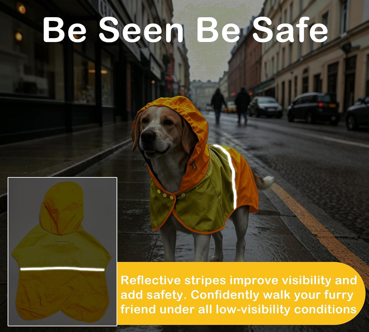 Dog Raincoat Jacket, Reflective Hood Poncho Slicker (M, Yellow)