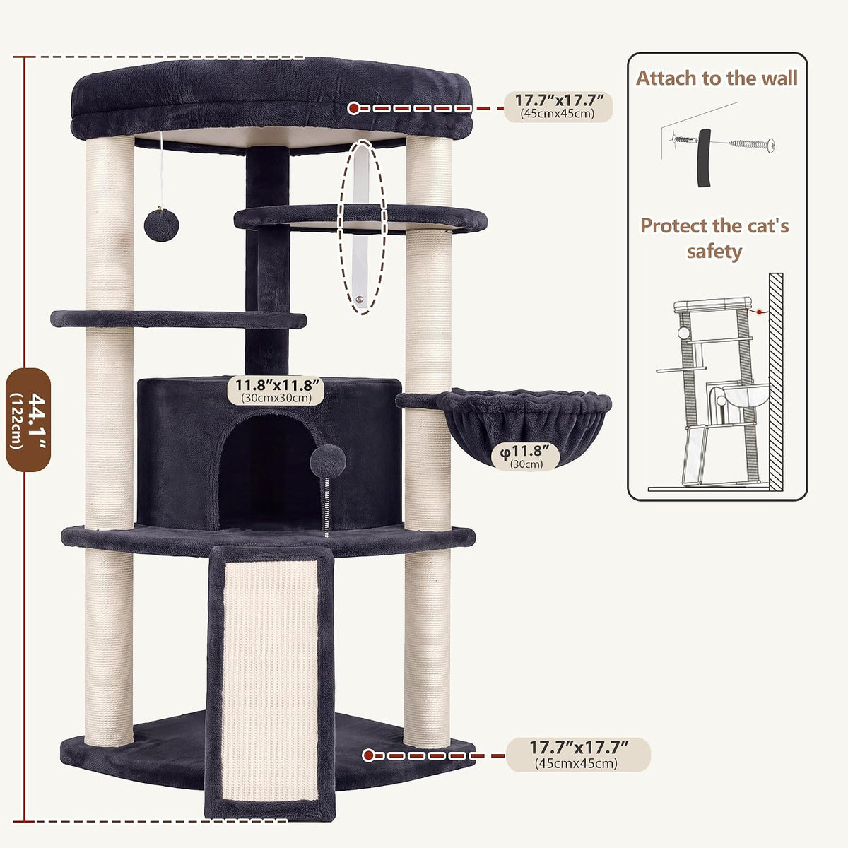 Cat Tree Tower for Corner with Large Platform & Condo GCT025G