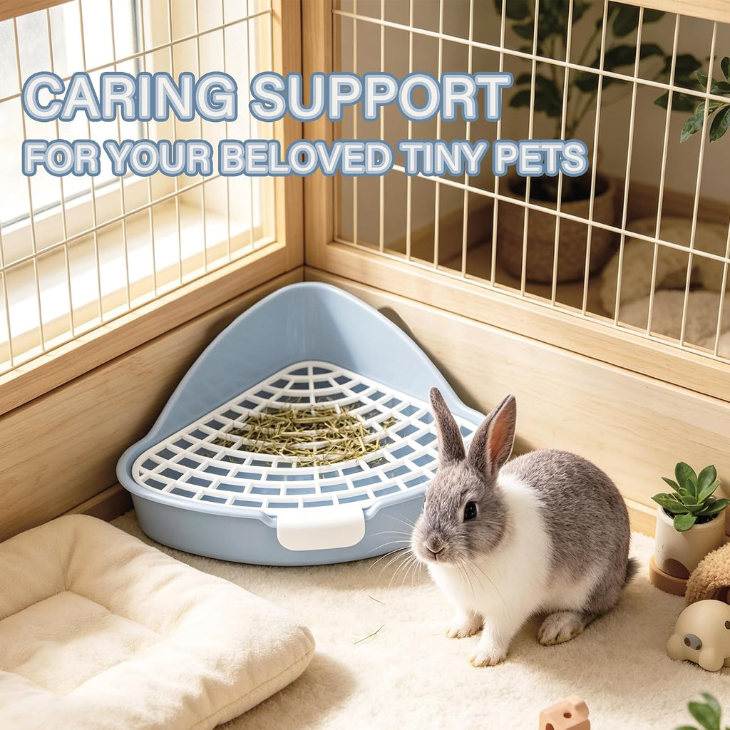 Rabbit Litter Box Triangle Corner Potty 7.5 x 7.5 x 4.0 Inches Anti-Splash High Back Dual Clips Detachable Grid Easy Clean Tray for Bunny Hamster Syrian Hamster Hedgehog & Small Pets, Blue