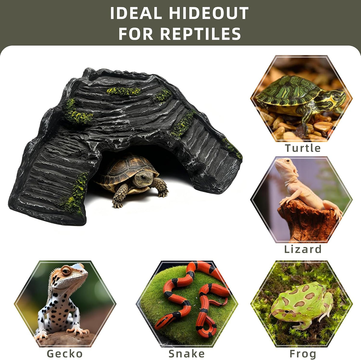 Reptile Hideout Cave with Basking Platform, Snake and Gecko Hide