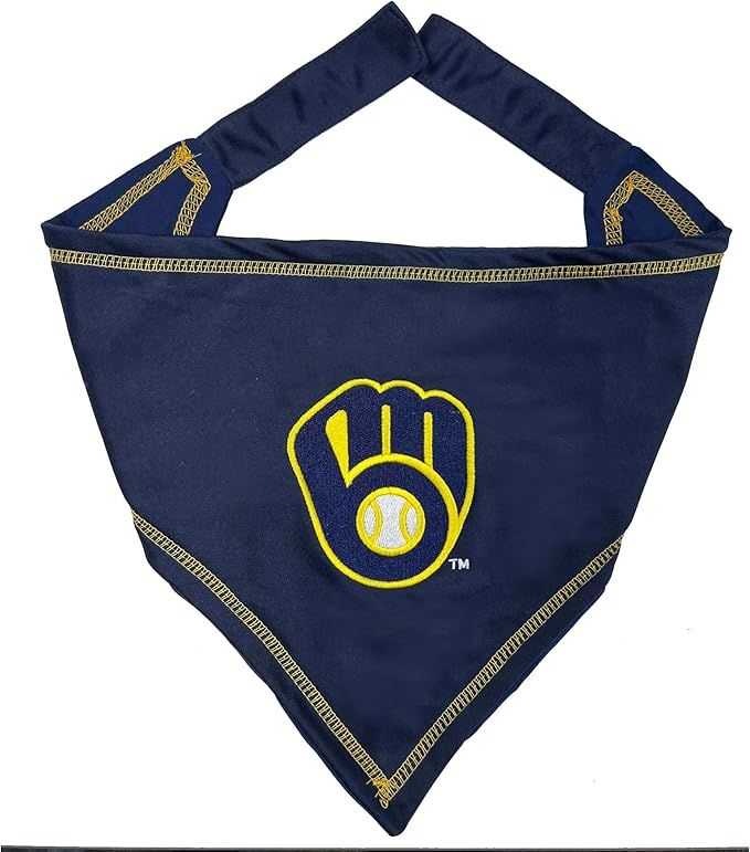 Pets First Milwaukee Brewers TIE Bandana, Small/Medium. Dog Bandana Scarf Bib by PETSFIRST