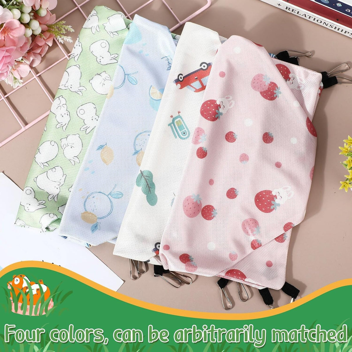 Nuogo 4 Pcs Guinea Pig Rat Hammock for Cage, Pale Color, Summer