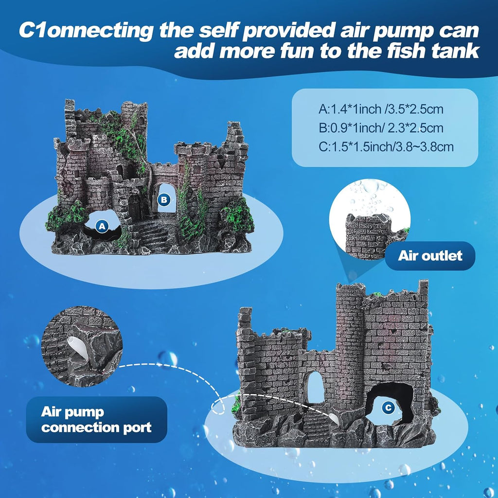 CousDUoBe Aquarium Decor Castle Fish Tank Bubbler Set Aquarium Plants for Aquatic Pets to Breed Play and Rest Fish Decorations for Tank
