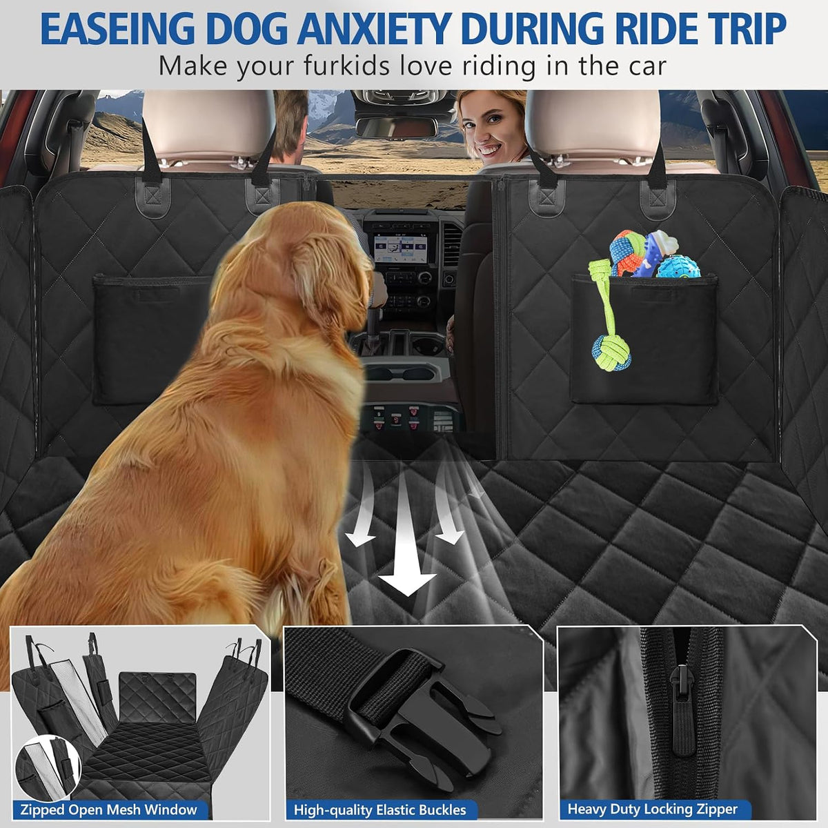 XL Hard Bottom Dog Back Seat Cover for Crew Cab Trucks with Blanket