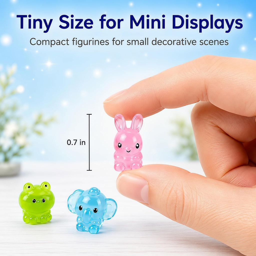150 Pcs Resin Animals Mystery Bags, Mini Glow-in-the-Dark Animals, Individually Wrapped Tiny Figurines for Fairy Garden, Aquarium, Potted Decor, DIY Craft Display, Compact Assortment