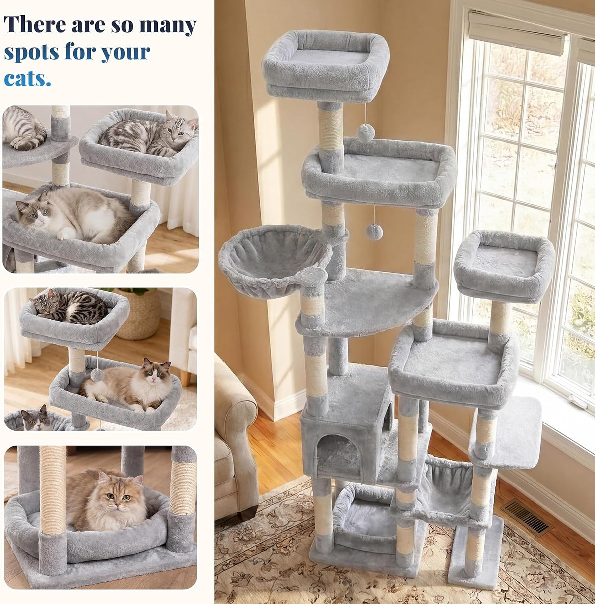 Hey-brother Cat Tree Tower, Wide Base, 5 Platforms for Multi-Cats, MPJ074W