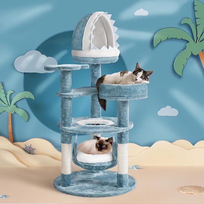 Yaheetech 45.5in Ocean-Themed Cat Tree Multi-Level Cat Tower, Plush Pet - Image 3