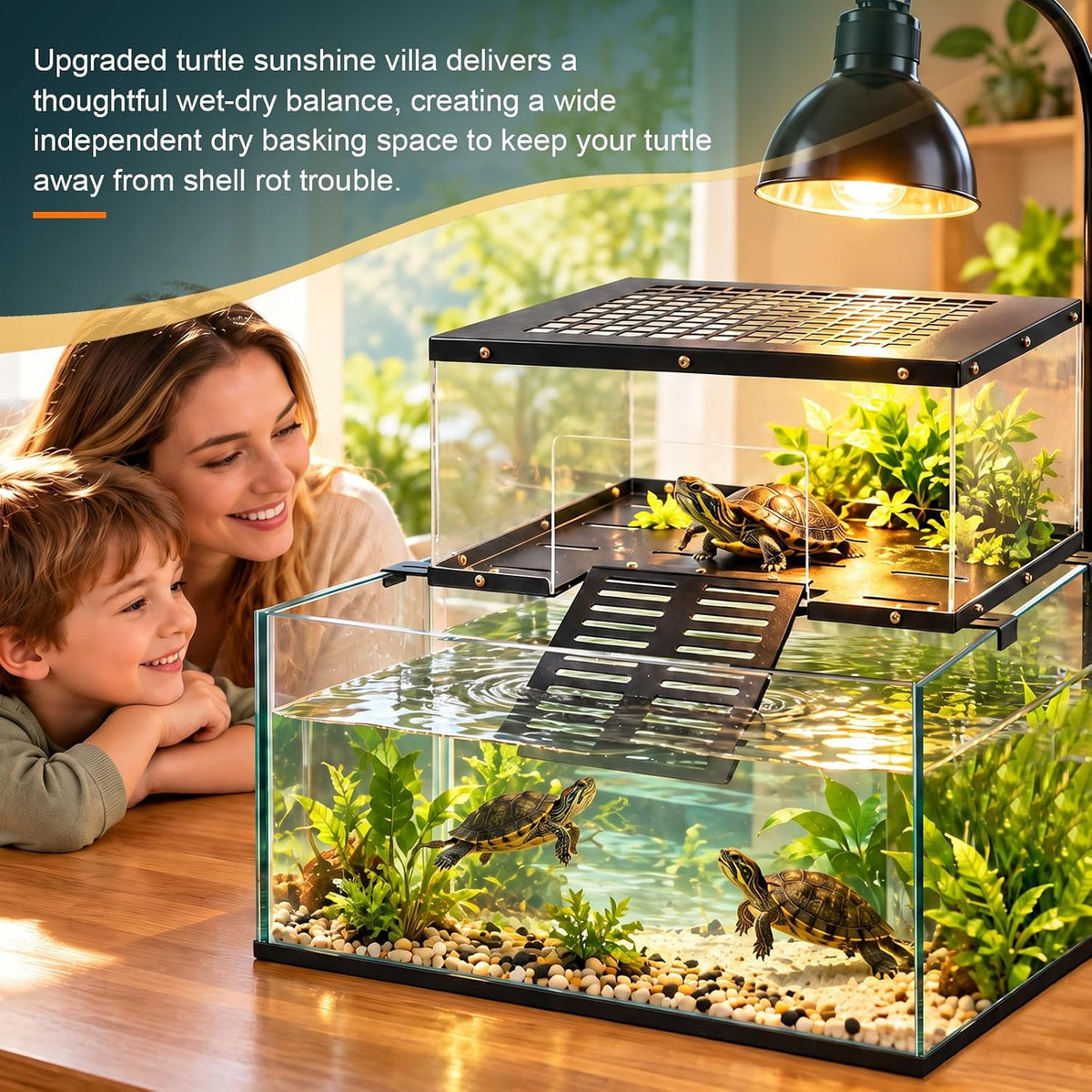 Turtle Basking Platform Fits 18‑20 Inch Wide Aquariums 304 Stainless Steel Non‑Slip Ramp Terrace, Aquascape‑Ready Reptile Basking Dock for Aquatic Turtles