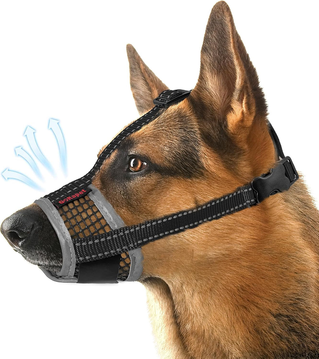 Dog Muzzle, Air Mesh Breathable Muzzle for Medium Large Sized Dogs to Anti & Prevent Biting Barking, Soft Grooming Muzzle for German Shepherd Dog with Reflective & Adjustable Strap(Black-L…