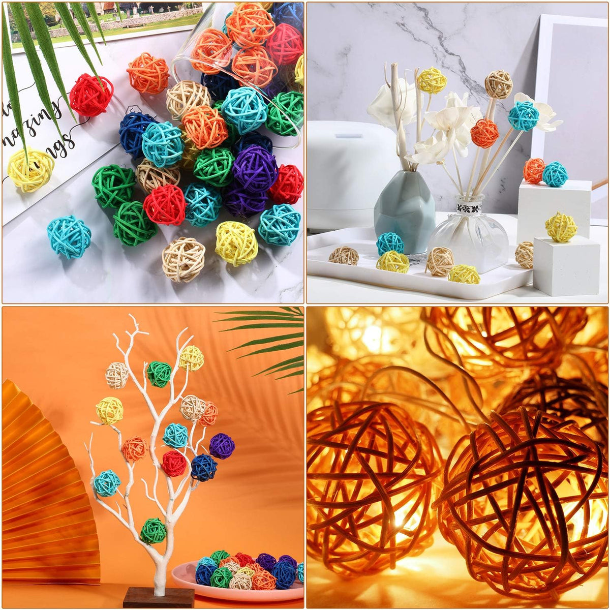 Sumind 80 Pcs 1.2" Parrot Wicker Rattan Balls, Bird Mini Balls Chewing Toy