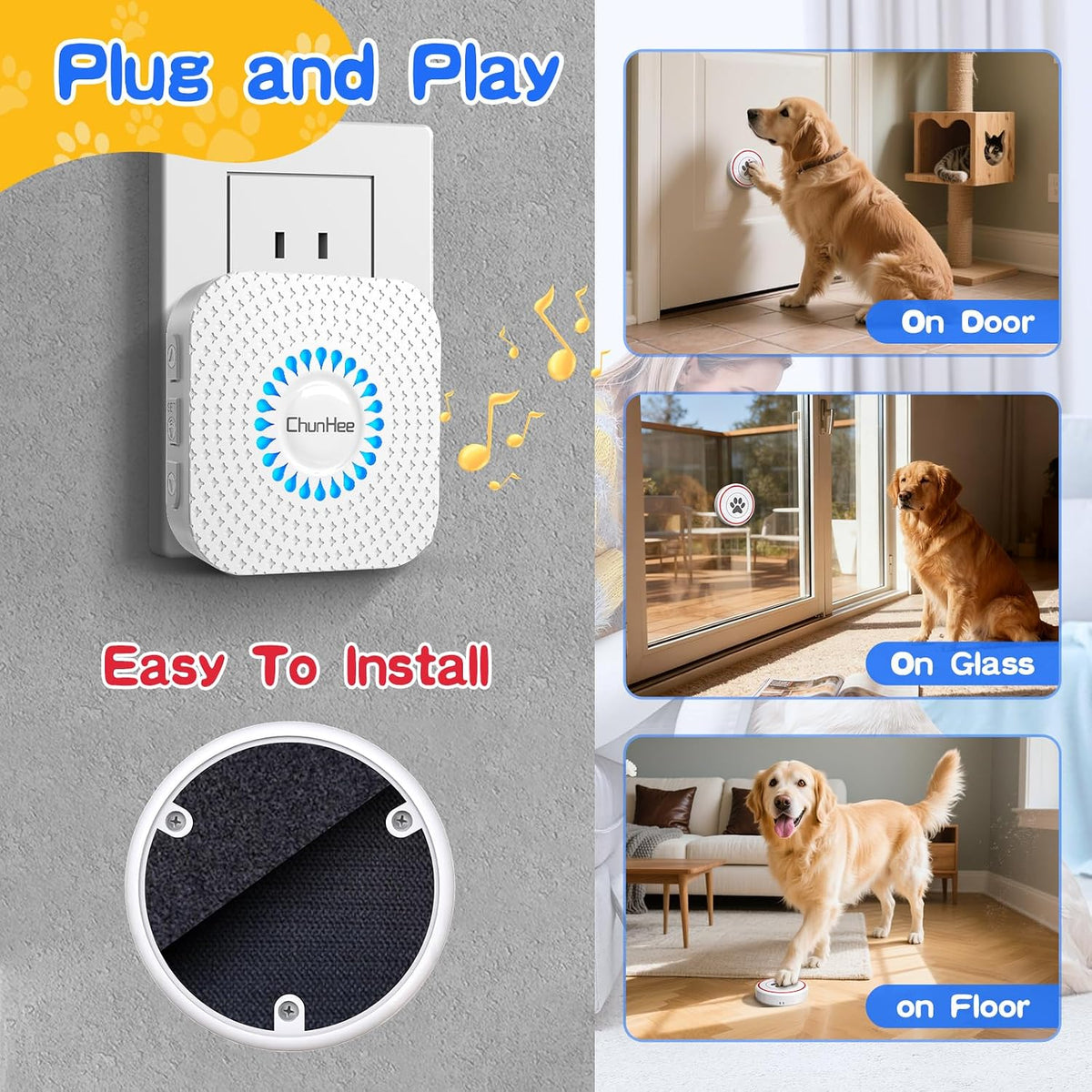Dog Door Bell for Potty Training – Wireless Doggie Doorbell to Go Outside, 1.6in Touch Surface, Easy for Puppy & Adult Dogs, IP55 Waterproof, 500FT Range, 55 Ringtones, Adjustable Volume