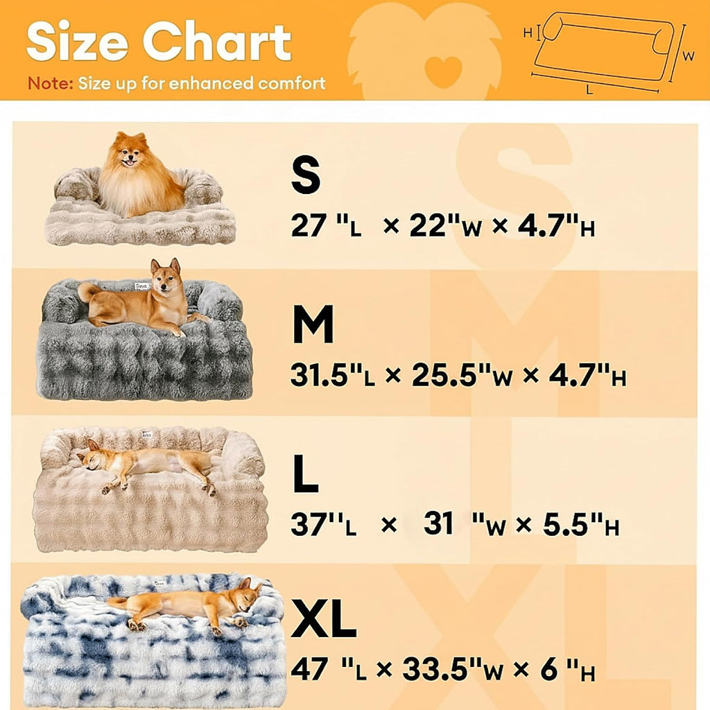 FUNNY FUZZY Dog Couch Bed, Calming Luxurious Pet Sofa Bed Cover Washable