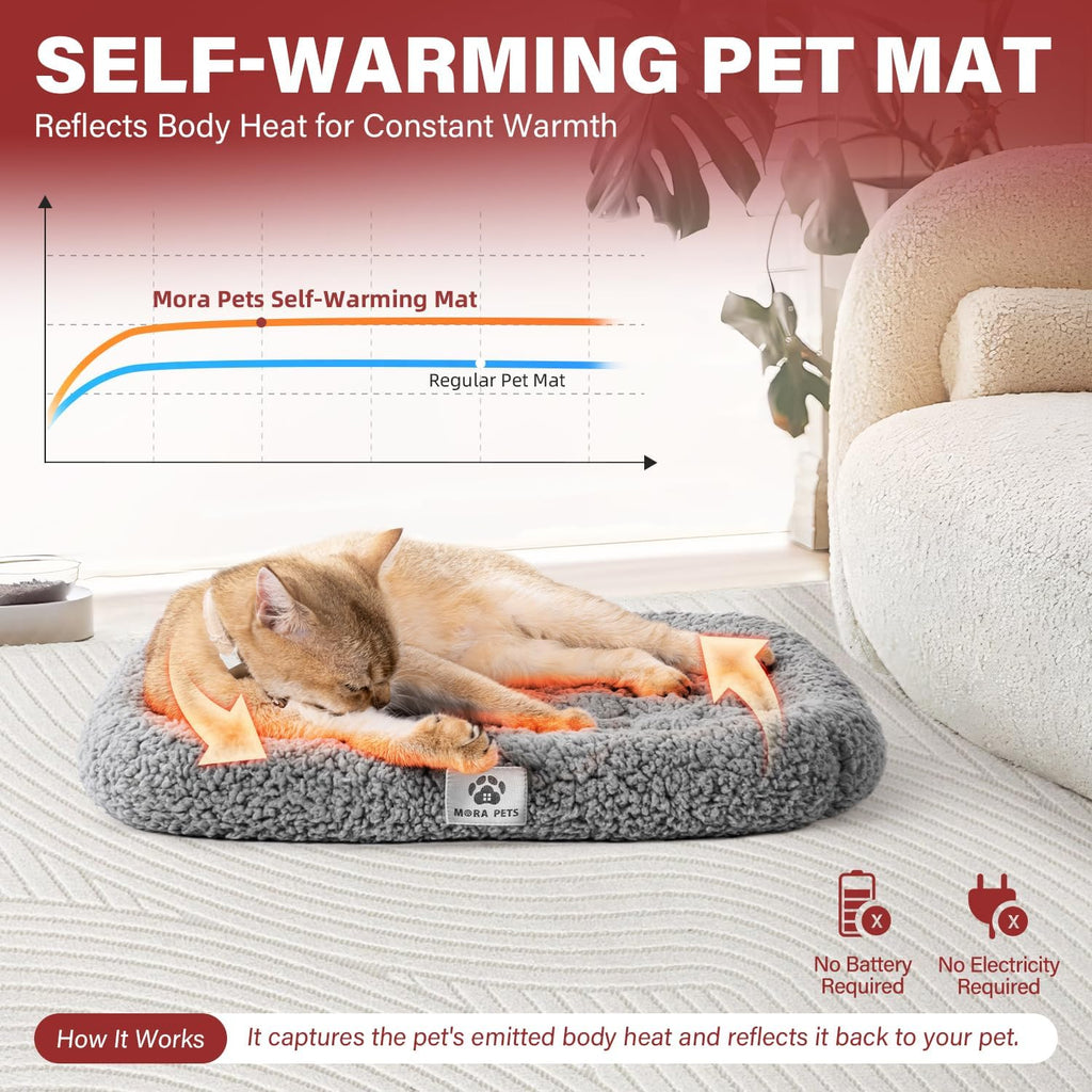 Mora Pets Self Warming Cat Bed Self Heating Pet Pad with Bolster and Foam