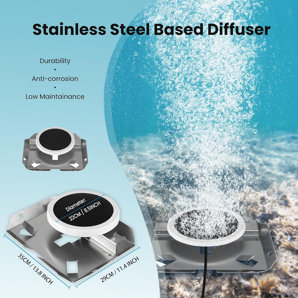 Self Sink Pond Aerator Diffuser Disc Weighed with 2 Clamps