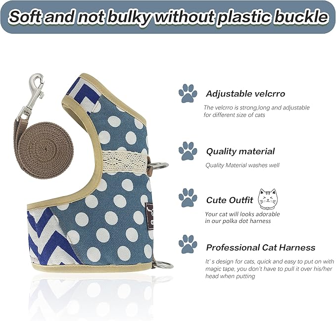 Cat Harness and Leash for Walking Escape Proof, Adjustable Cat Vest Harness - Image 3