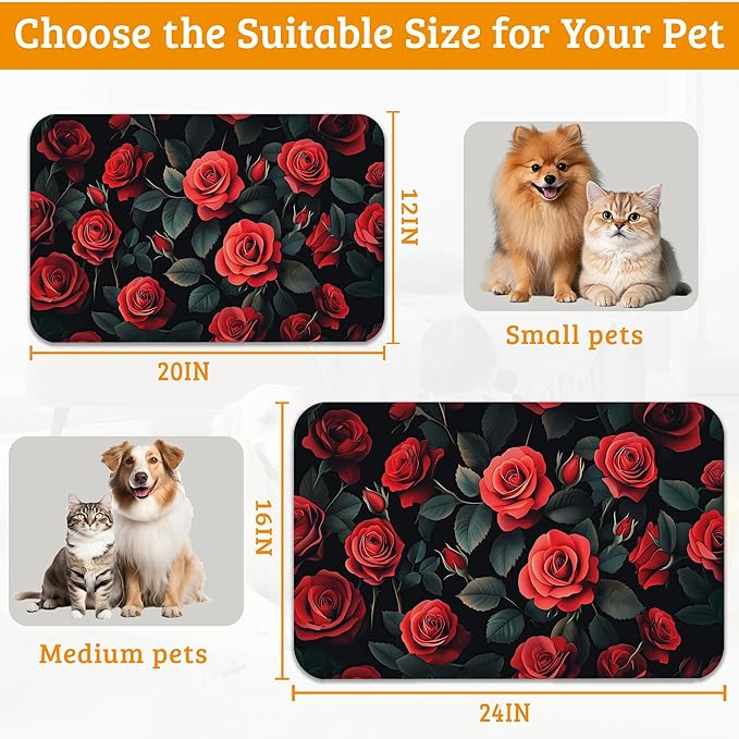 Retro Rose Feeding Mat, Non-Slip Rubber Backing Mat, Cat Dog Accessories - Image 6