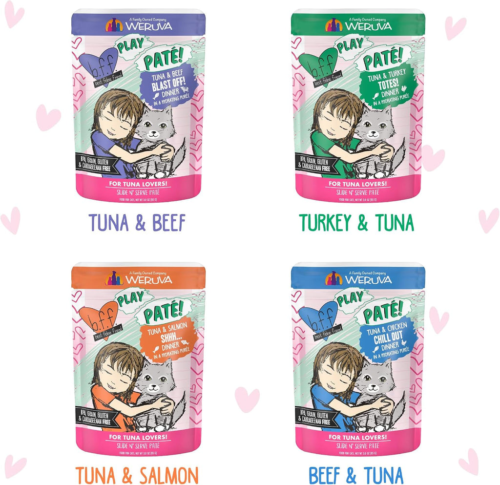 Weruva B.F.F. Play - Best Feline Friend Paté Lovers, Aw Yeah!, Paté Partay! Variety Pack, 3oz Pouch (Pack of 12)