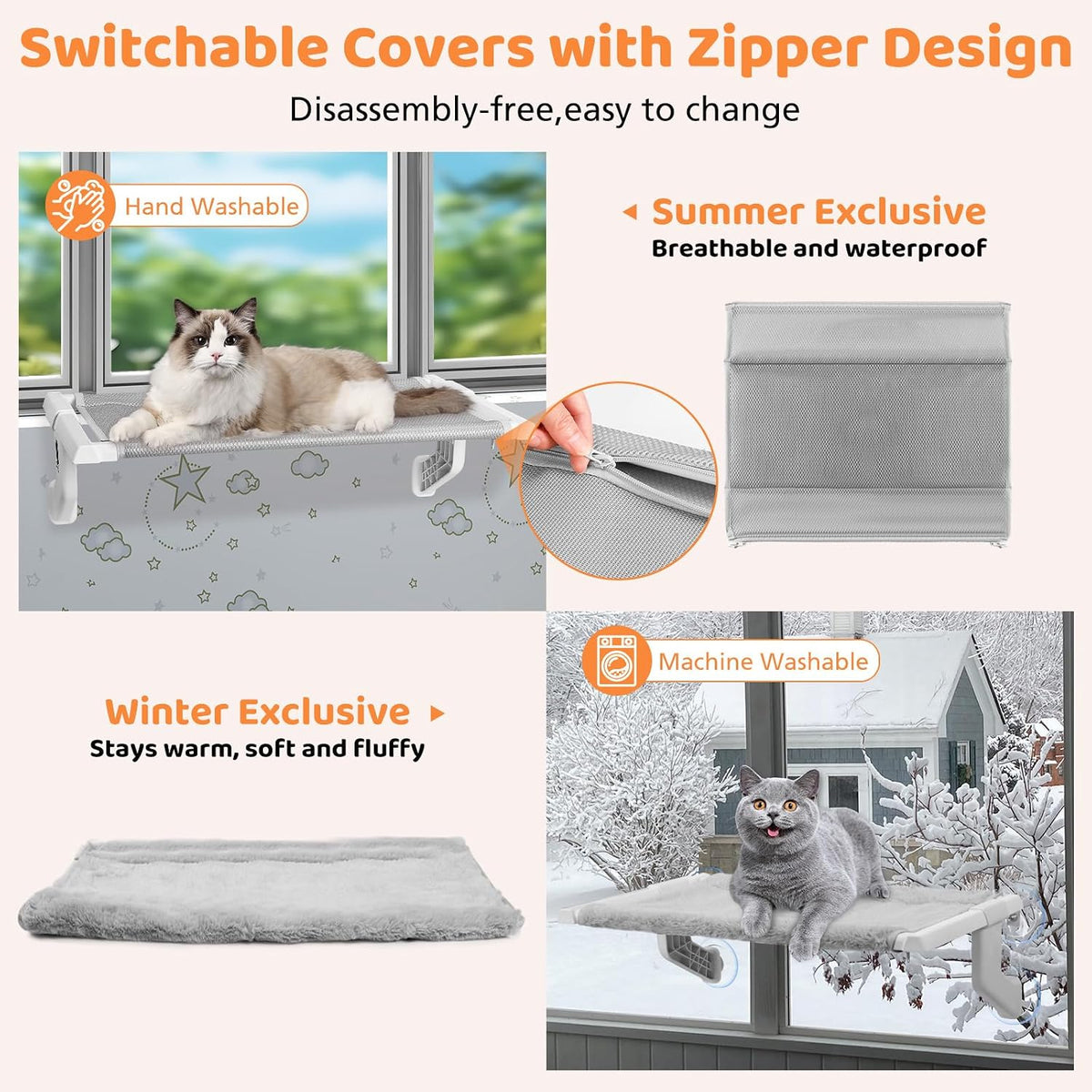 2-in-1 Fleece Adjustable Cat Window Perch, 22 x 13-in