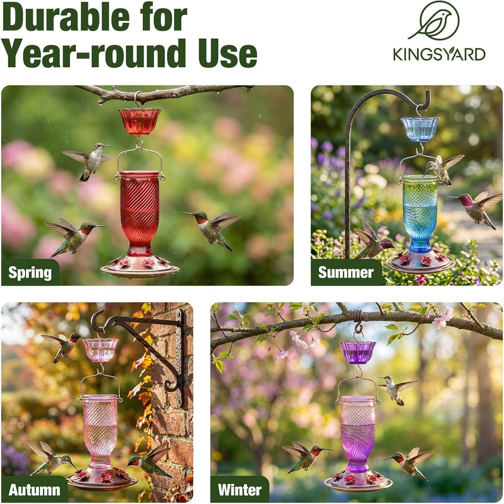 Kingsyard 24 Oz Glass Hummingbird Feeder for Outdoors