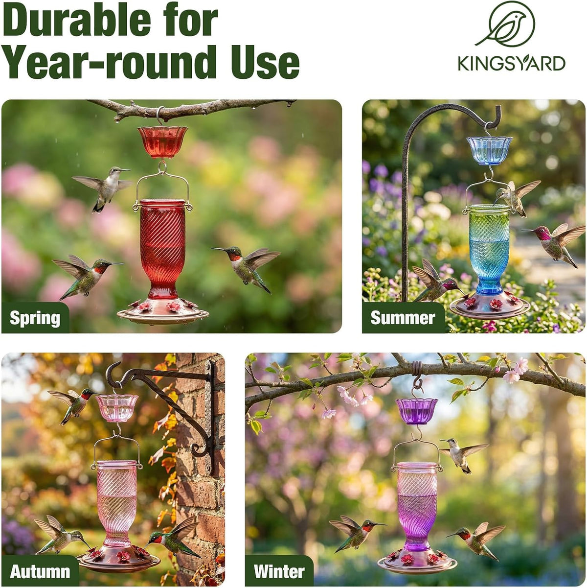 Kingsyard 24 Oz Glass Hummingbird Feeder for Outdoors