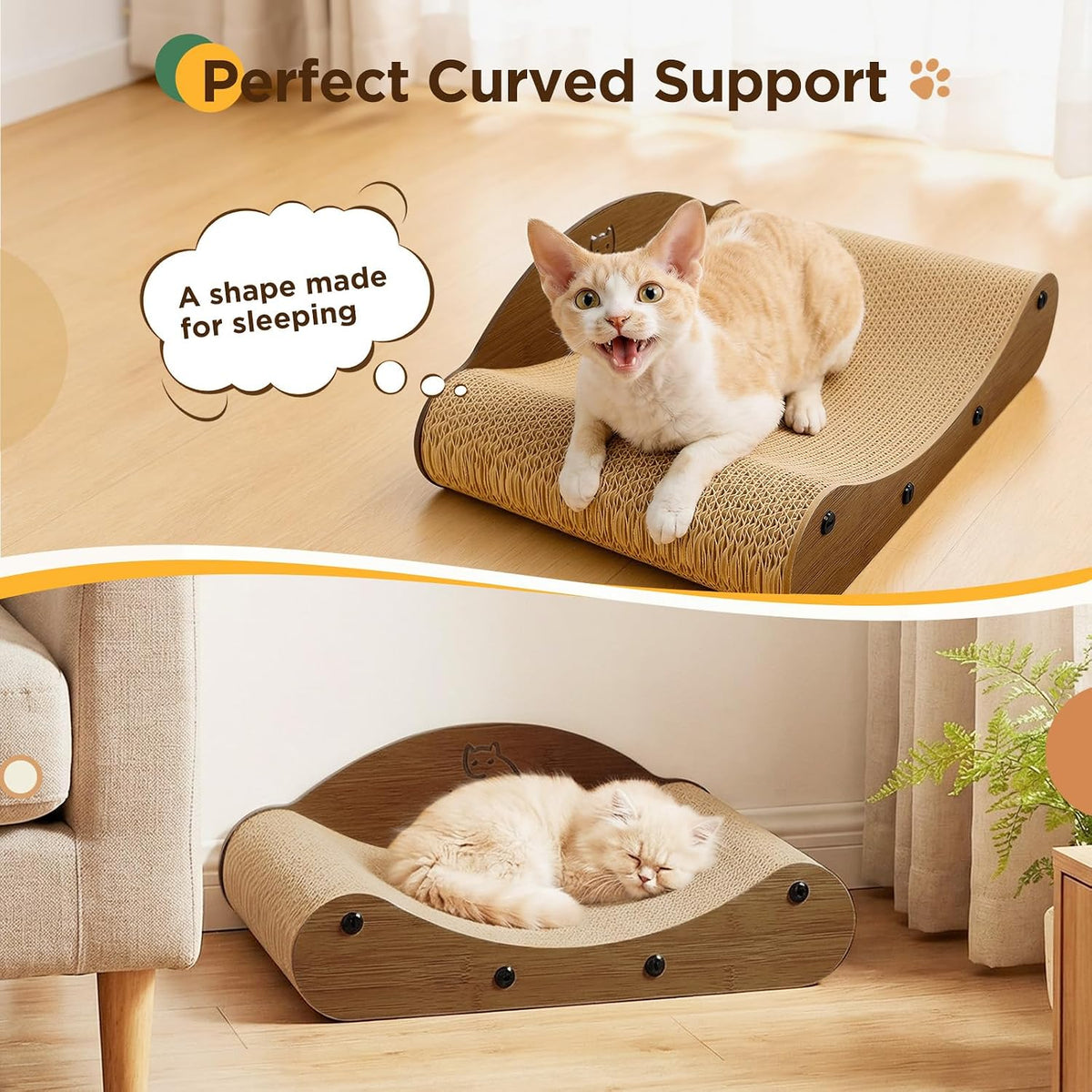 Gimars 17" Cat Scratcher Bed, Sofa Cardboard Cat Scratcher & Curved Lounge Chair, Cat Scratching Pad with Wooden Frame, Furniture Protector, Cat Scratchers for Indoor Cats