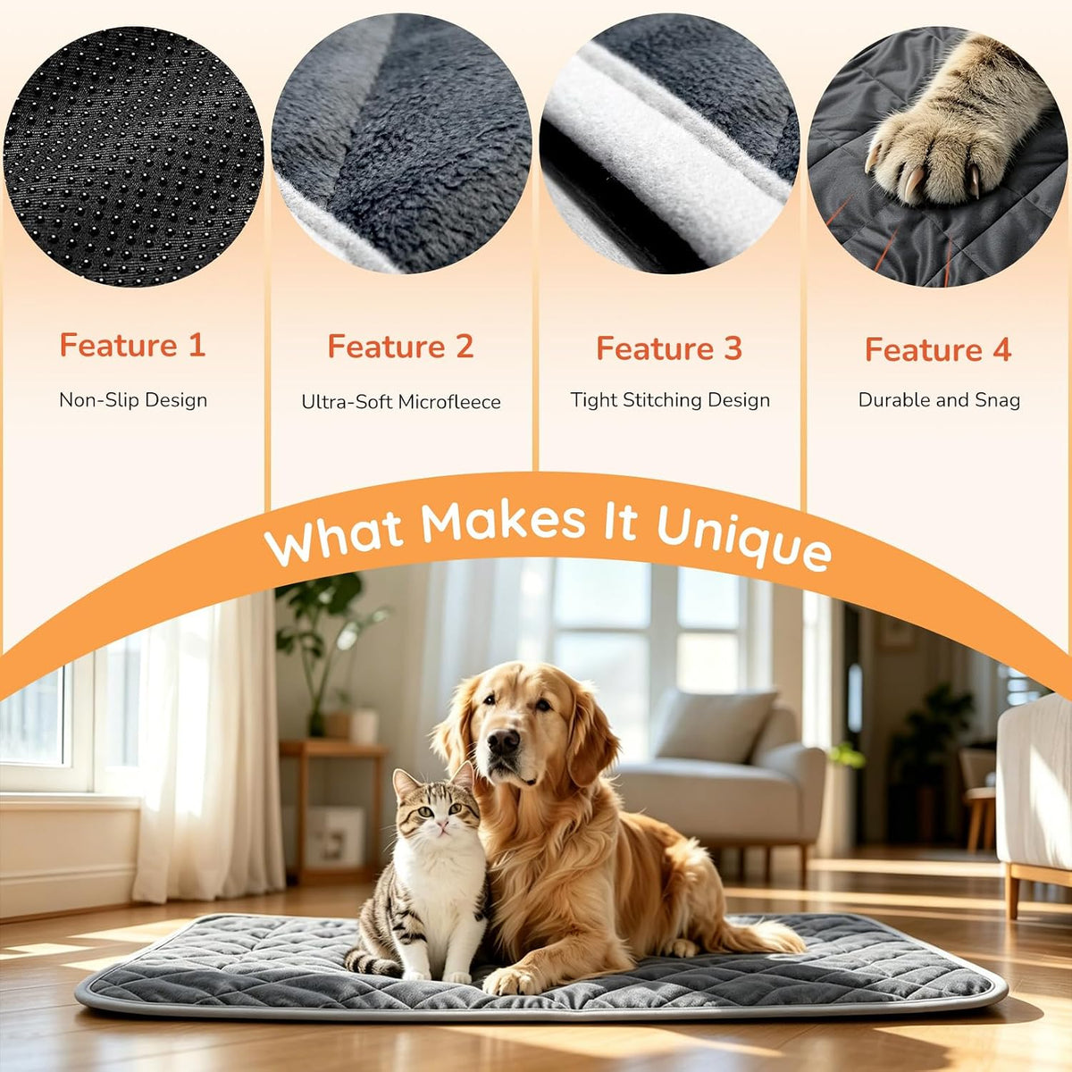 Mufico Self Warming Dog Bed Mats for Medium Large Pet, Grey, 28" X45"