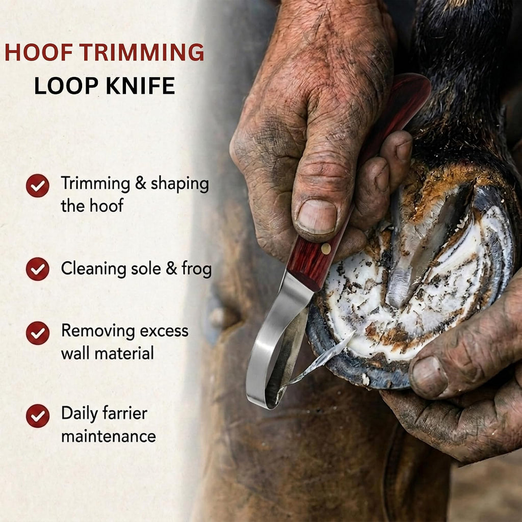 Hoof Trimming Loop Knife – Double-Edged J2 Stainless Steel Blade, Ergonomic Handle, Ambidextrous for Right & Left Hand, Farrier Tool for Horse & Cow Hoof Care